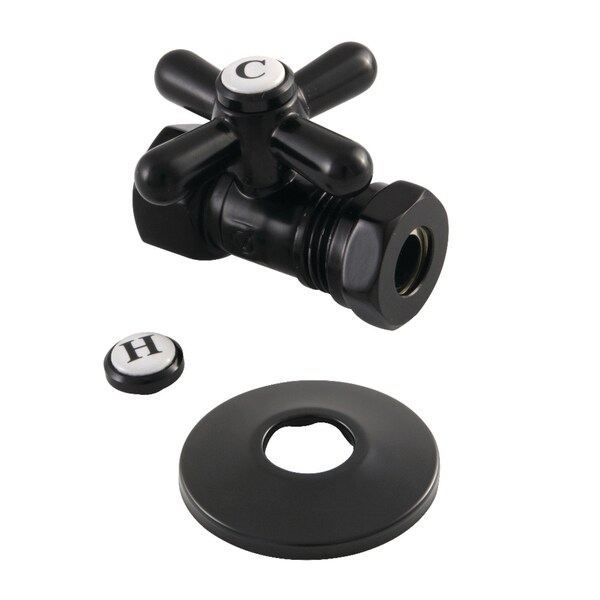 1/2"FIPx1/2"or7/16" Slip Joint Qrtr-Turn Strght Stop Vlv W/Flange Blk